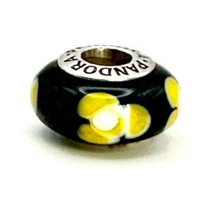 Pandora Black / Yellow Flower For You Murano Glass Charm RETIRED 790641 S925